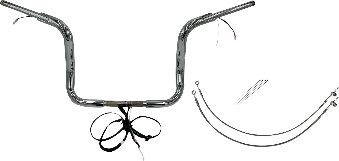 FAT BAGGERS INC. EZ Install Wired 1-1/2" Round Top Handlebar Kit - 12" - Chrome 802512