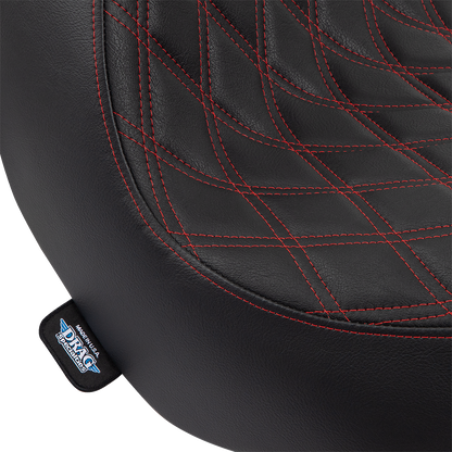 DRAG SPECIALTIES SEATS Solo Seat - Double Diamond - Red Stitching - FL/FX '18-'23 0802-1515
