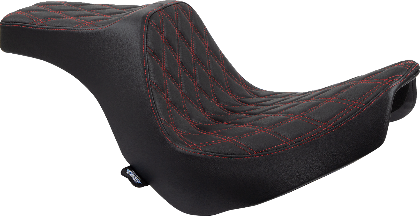 DRAG SPECIALTIES SEATS Predator III 2-Up Seat - Vinyl - Double Diamond - Red Stitching - FL/FX '18-'24 0802-1492