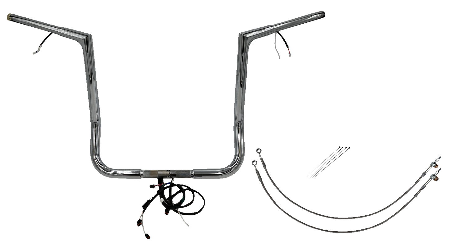 FAT BAGGERS INC. EZ Install Wired 1-1/4" Flat Top Handlebar Kit - 16" - Chrome 702216