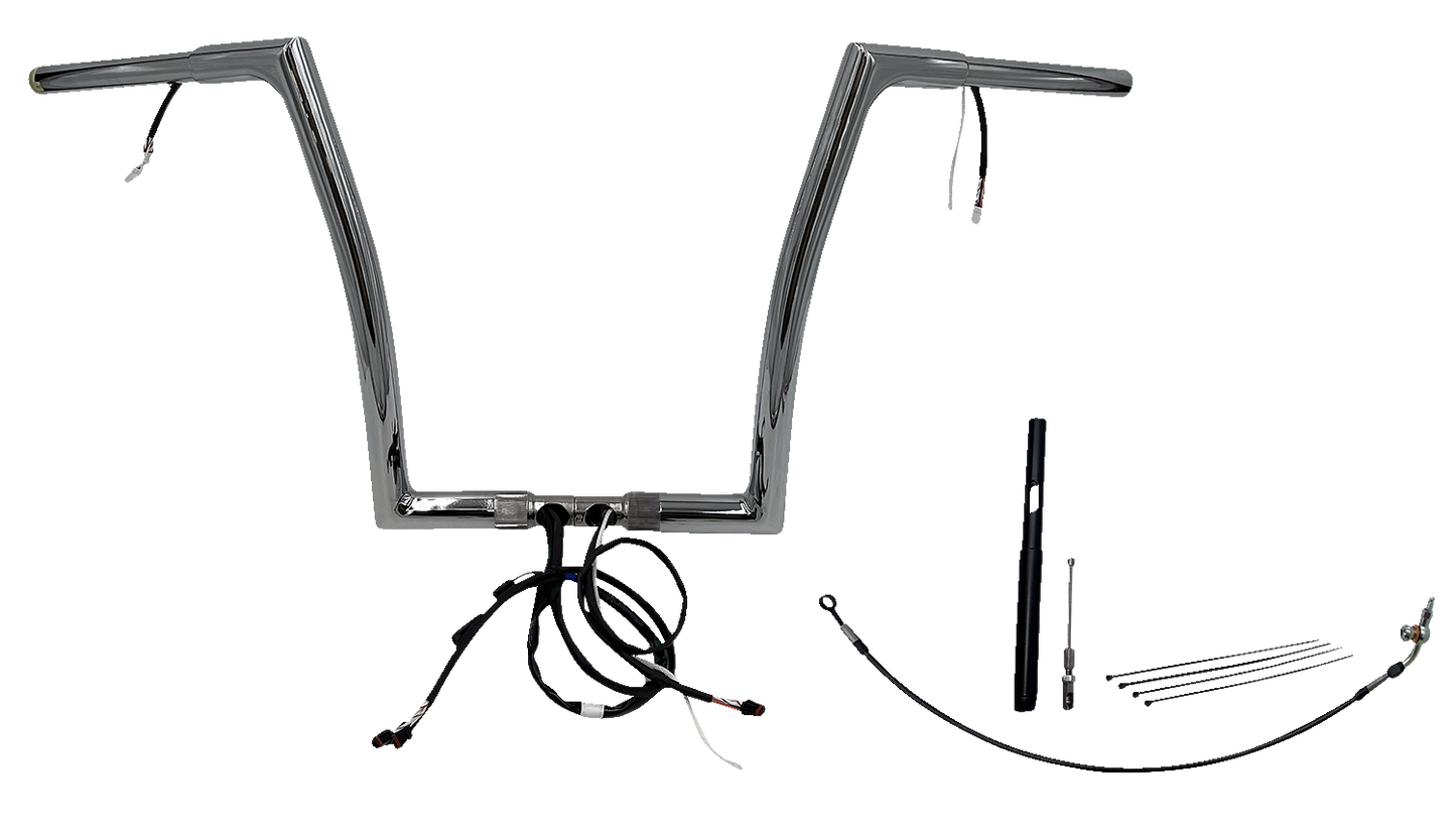 FAT BAGGERS INC. EZ Install Wired 1-1/4" Flat Top Handlebar Kit - 14" - Chrome 712914