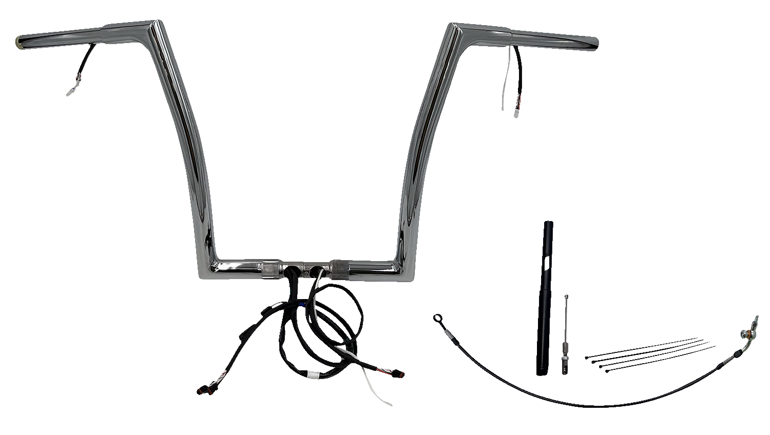 FAT BAGGERS INC. EZ Install Wired 1-1/4" Flat Top Handlebar Kit - 14" - Chrome 712914