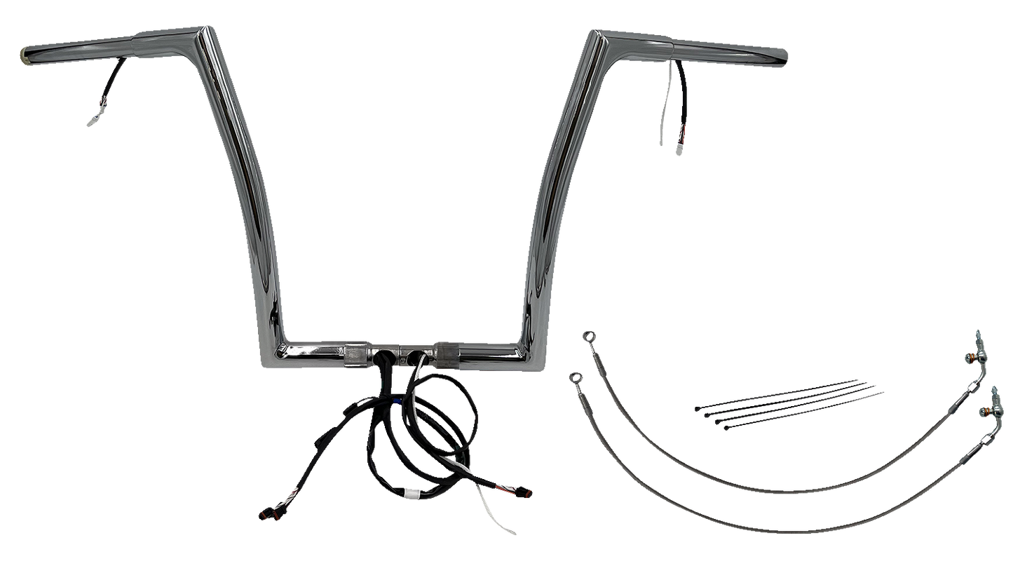 FAT BAGGERS INC. EZ Install Wired 1-1/4" Flat Top Handlebar Kit - 14" - Chrome 702914