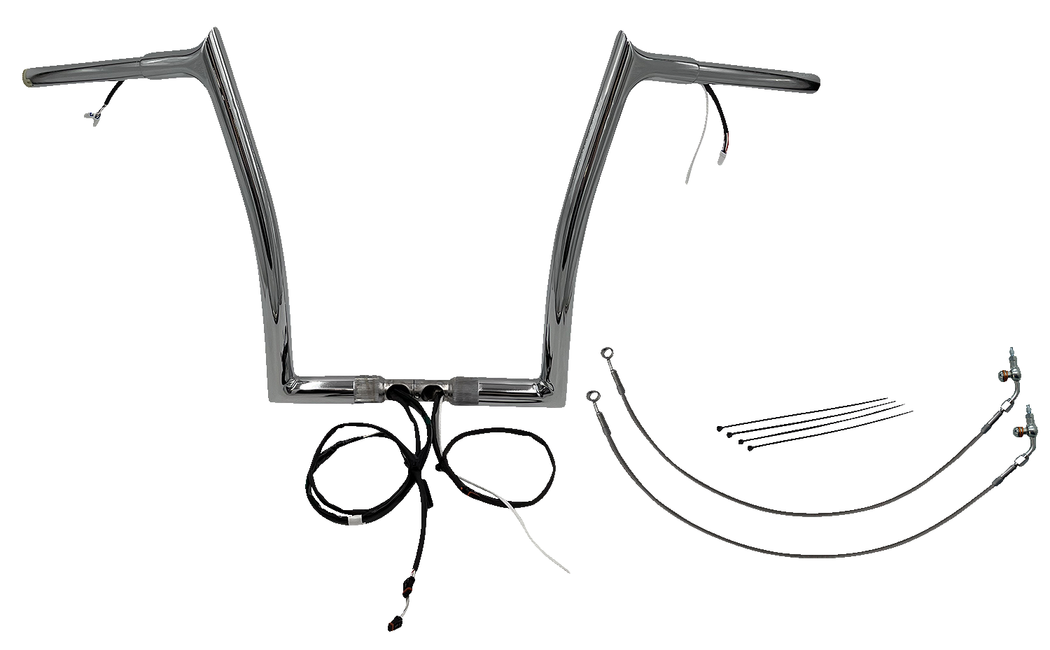 FAT BAGGERS INC. EZ Install Wired 1-1/4" Pointed Top Handlebar Kit - 14" - Chrome 901914