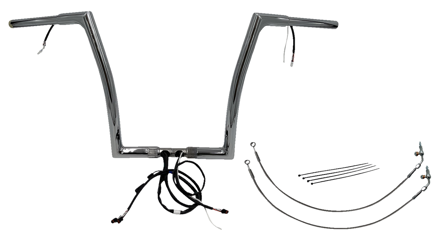 FAT BAGGERS INC. EZ Install Wired 1-1/4" Flat Top Handlebar Kit - 14" - Chrome 701914