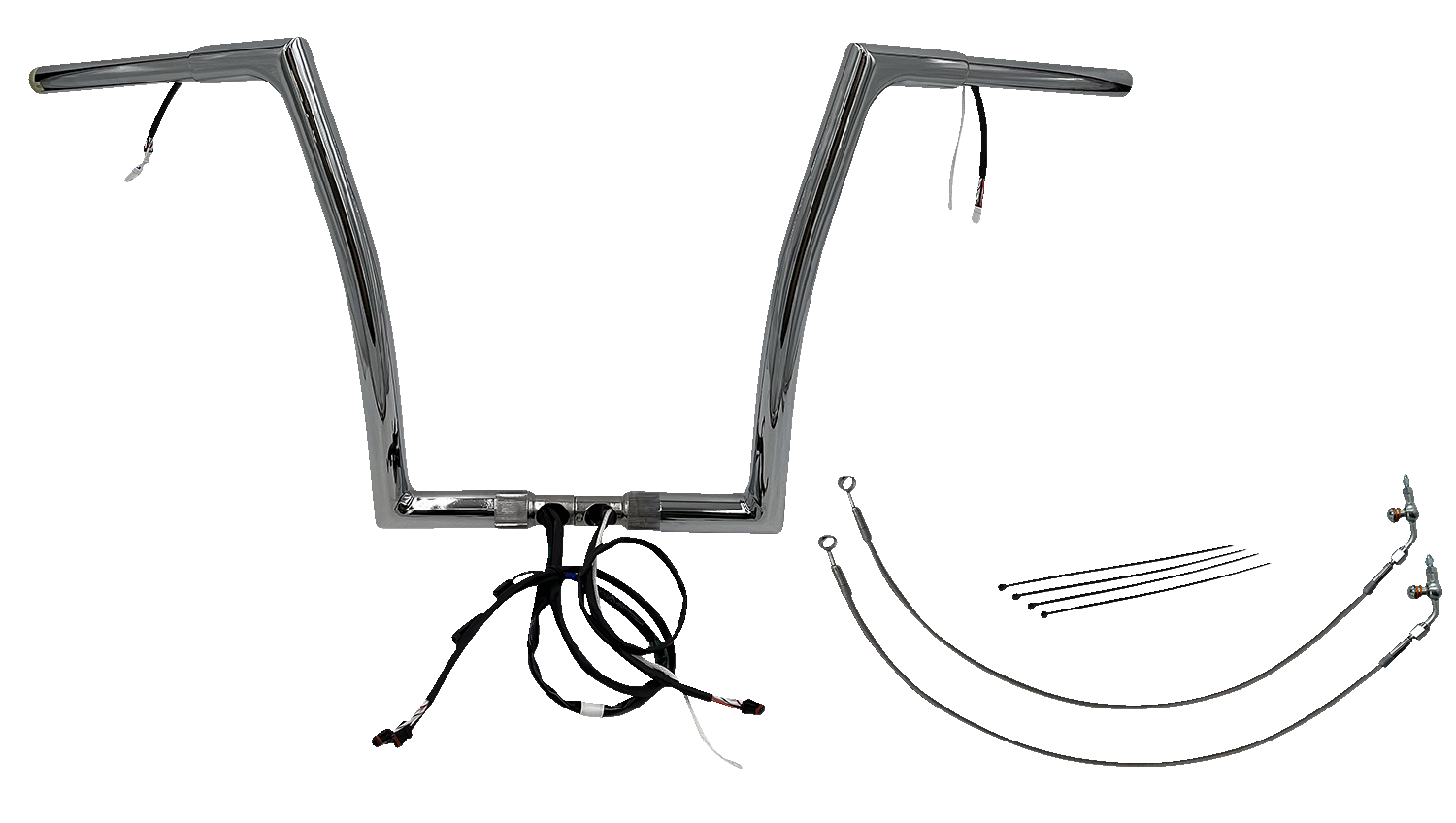 FAT BAGGERS INC. EZ Install Wired 1-1/4" Flat Top Handlebar Kit - 14" - Chrome 701914