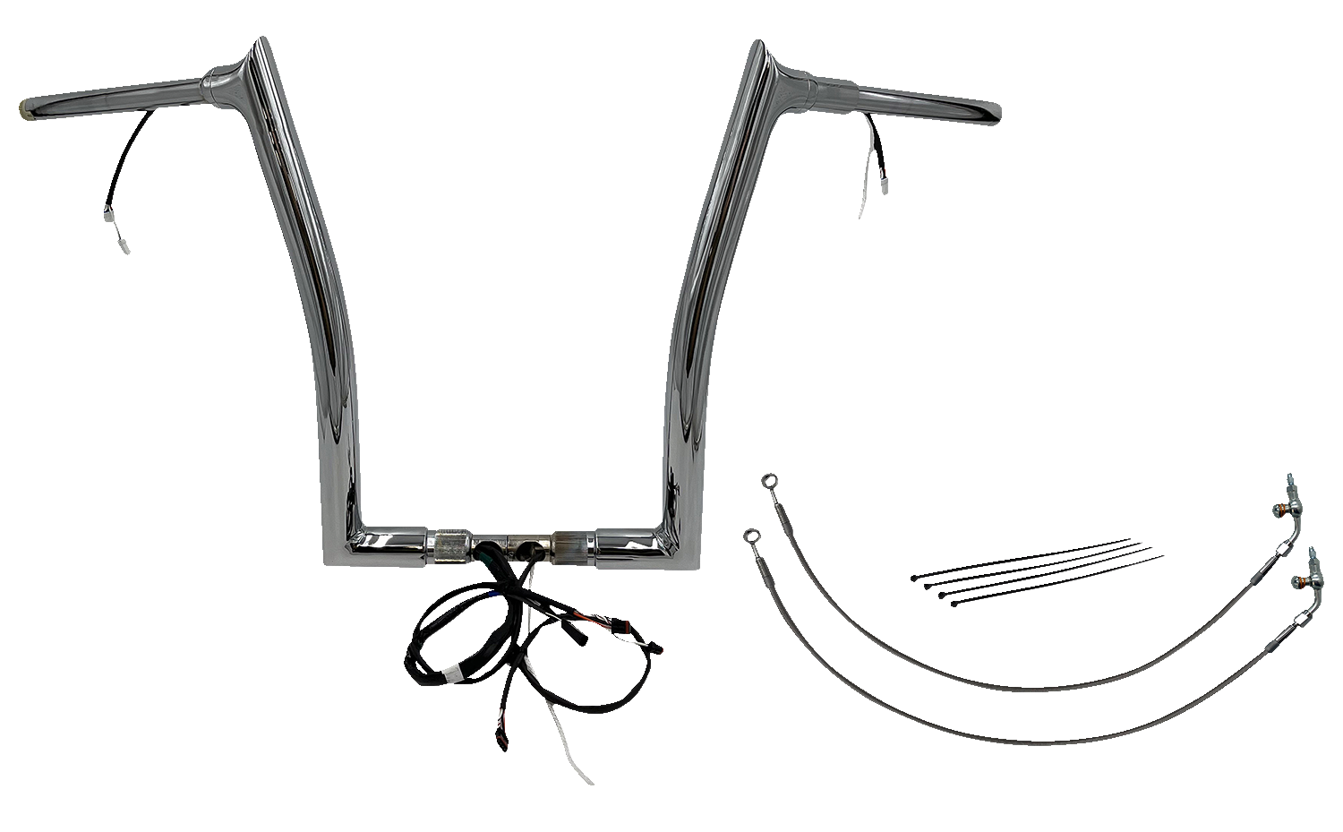 FAT BAGGERS INC. EZ Install Wired 1-1/2" Pointed Top Handlebar Kit - 16" - Chrome 802316