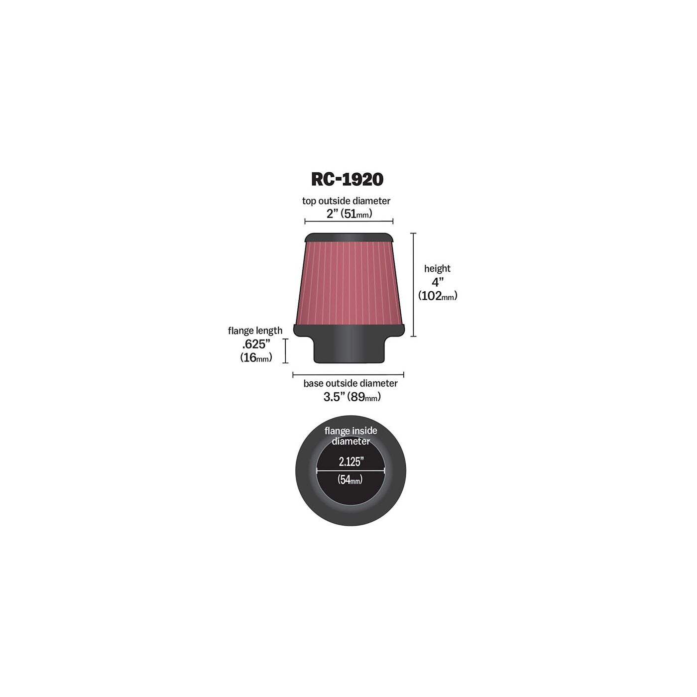 Air Filter Universal 54mm Flange