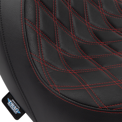 DRAG SPECIALTIES SEATS Predator Seat - Double Diamond w/ Red Sitching - Vinyl - FLSB/FXLR '18-'23 0802-1519