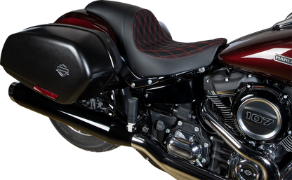 DRAG SPECIALTIES SEATS Predator Seat - Double Diamond w/ Red Sitching - Vinyl - FLSB/FXLR '18-'23 0802-1519