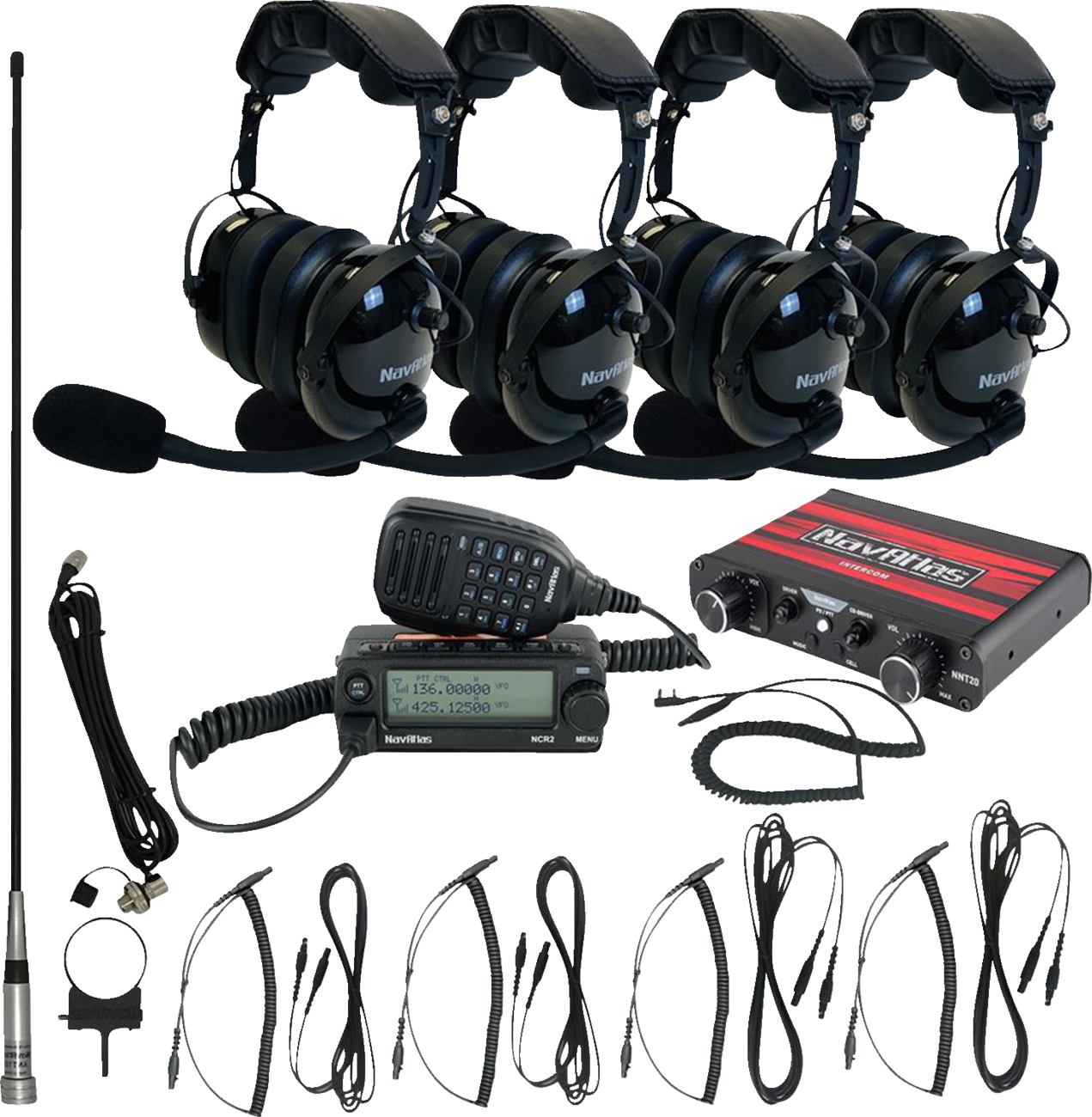 NAVATLAS Intercom/Radio and Headset Kit - 4-Seat - Black NI2ROHBK4