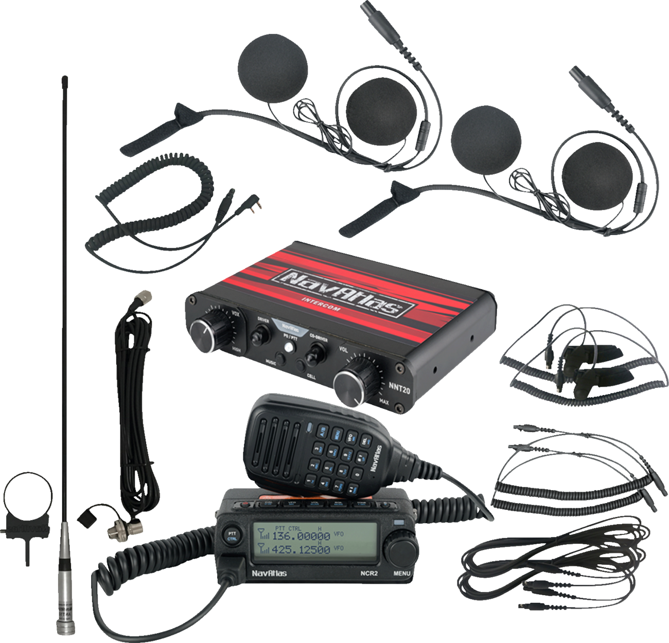 NAVATLAS Intercom/Radio and In-Helmet Headset Kit - 2-Seat - Black NI2RIH2
