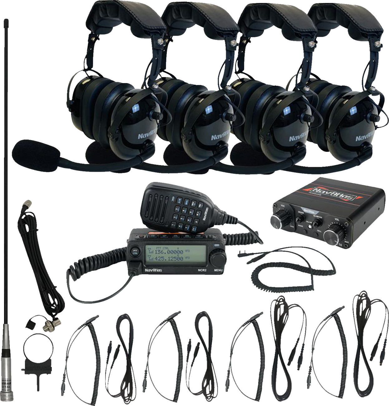 NAVATLAS Intercom/Radio and Headset Kit - 4-Seat - Black NIROHBK4