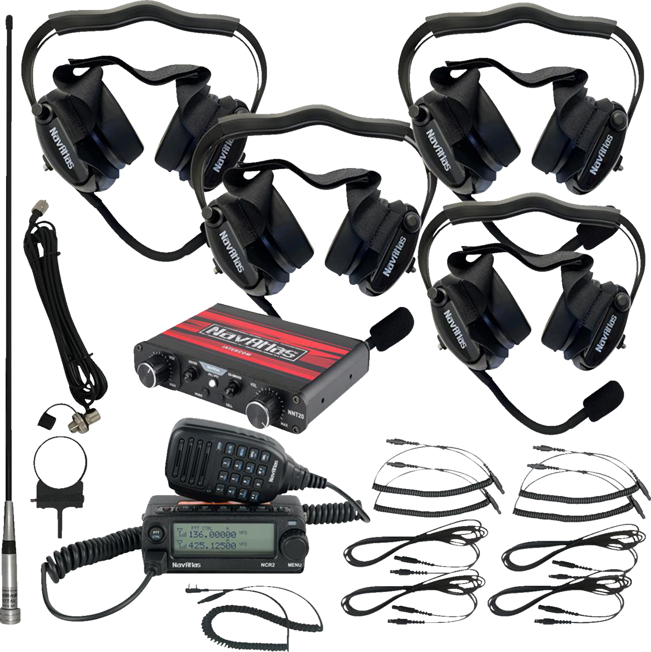 NAVATLAS Intercom/Radio and Headset Kit - 4-Seat - Black NI2RBHBK4