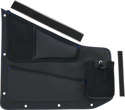 SHOW CHROME Kaliber Side Organizer - Driver and Passenger - Black w/ Blue Stitching H44-7BLU