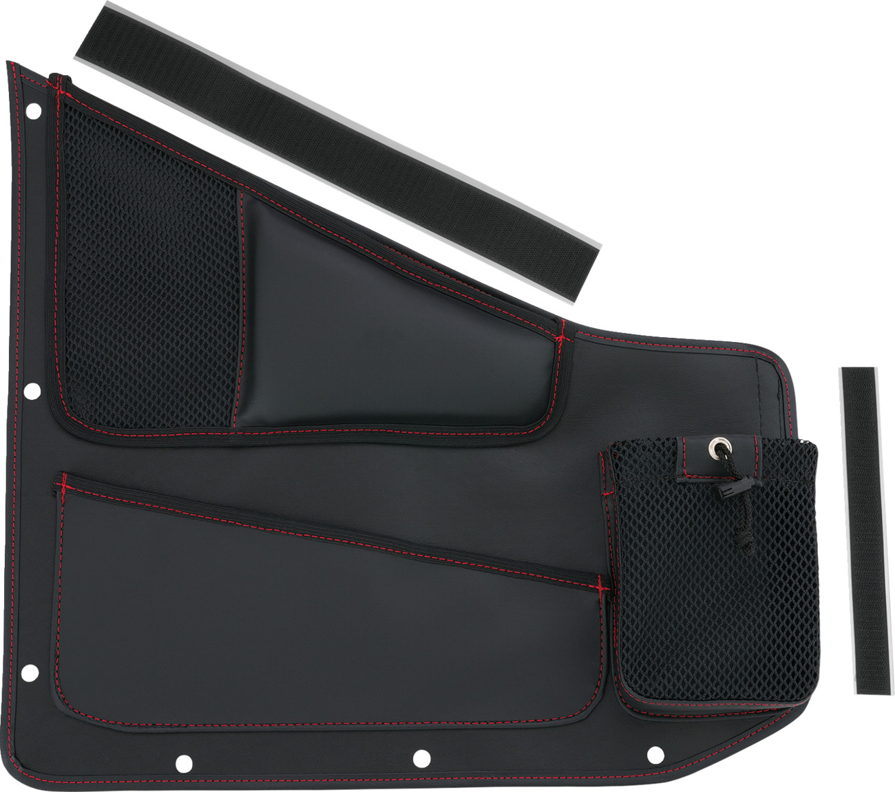 SHOW CHROME Kaliber Side Organizer - Driver and Passenger - Black w/ Red Stitching H44-7RED