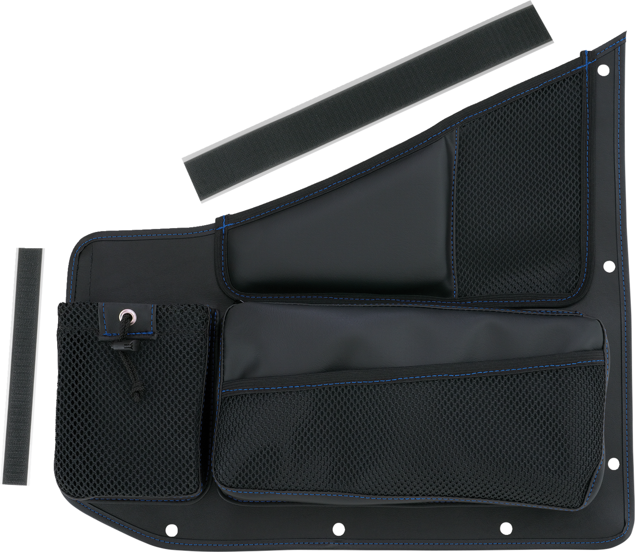 SHOW CHROME Kaliber Side Organizer - Driver and Passenger - Black w/ Blue Stitching H44-7BLU