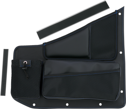 SHOW CHROME Kaliber Side Organizer - Driver and Passenger - Black w/ Blue Stitching H44-7BLU