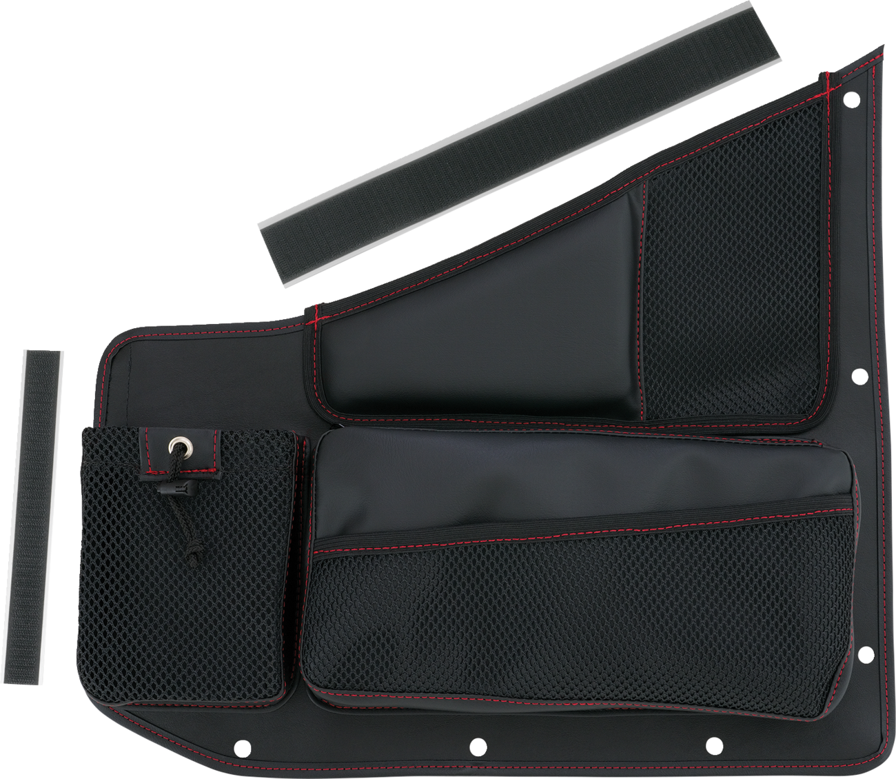 SHOW CHROME Kaliber Side Organizer - Driver and Passenger - Black w/ Red Stitching H44-7RED