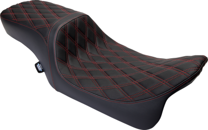 DRAG SPECIALTIES SEATS Predator 2-Up Seat - Vinyl - Double Diamond Red Stitch - w/o Backrest - FL '08-'23 0801-1494