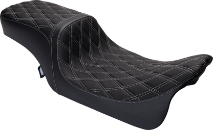 DRAG SPECIALTIES SEATS Predator 2-Up Seat - Vinyl - Double Diamond Silver Stitch - w/o Backrest - FL '08-'23 0801-1492