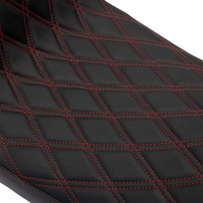 DRAG SPECIALTIES SEATS Predator 2-Up Seat - Vinyl - Double Diamond Red Stitch - w/o Backrest - FL '08-'23 0801-1494