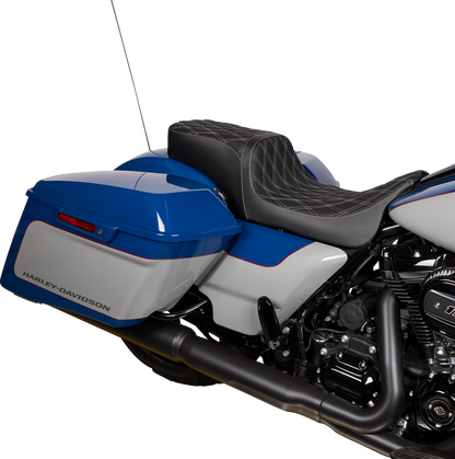 DRAG SPECIALTIES SEATS Predator 2-Up Seat - Vinyl - Double Diamond Silver Stitch - w/o Backrest - FL '08-'23 0801-1492