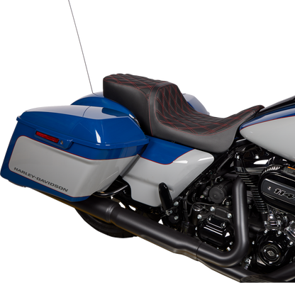 DRAG SPECIALTIES SEATS Predator 2-Up Seat - Vinyl - Double Diamond Red Stitch - w/o Backrest - FL '08-'23 0801-1494