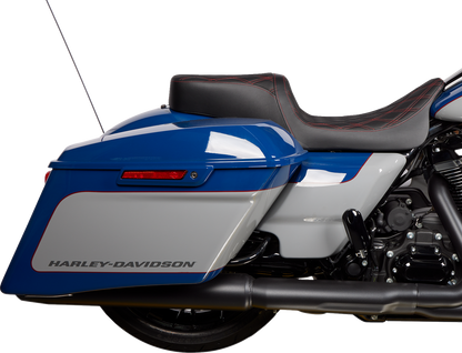 DRAG SPECIALTIES SEATS Predator 2-Up Seat - Vinyl - Double Diamond Red Stitch - w/o Backrest - FL '08-'23 0801-1494