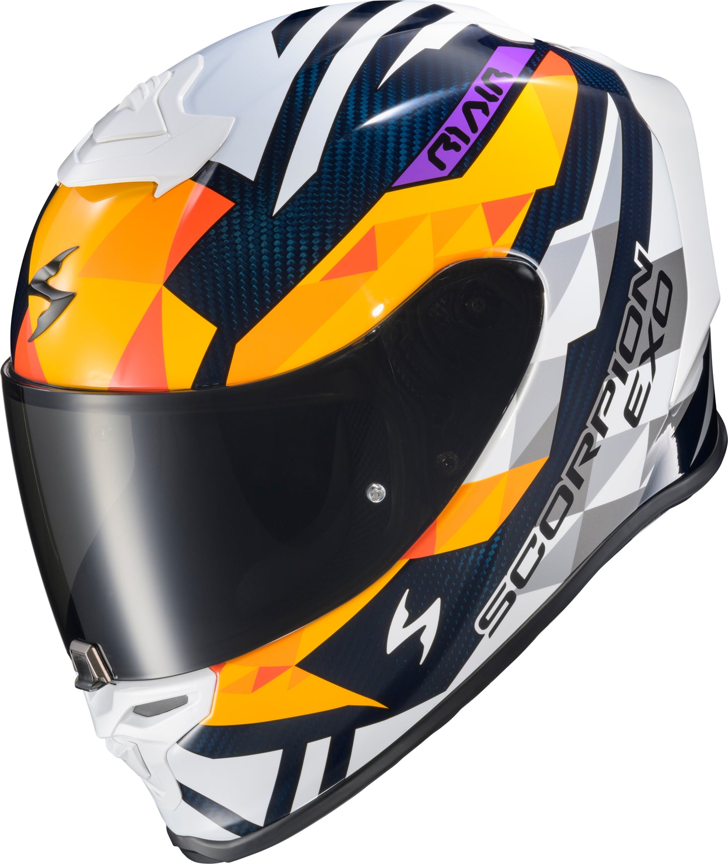 Exo R1 Air Full Face Helmet Carbon Rastor Or/Wht/Blue Md