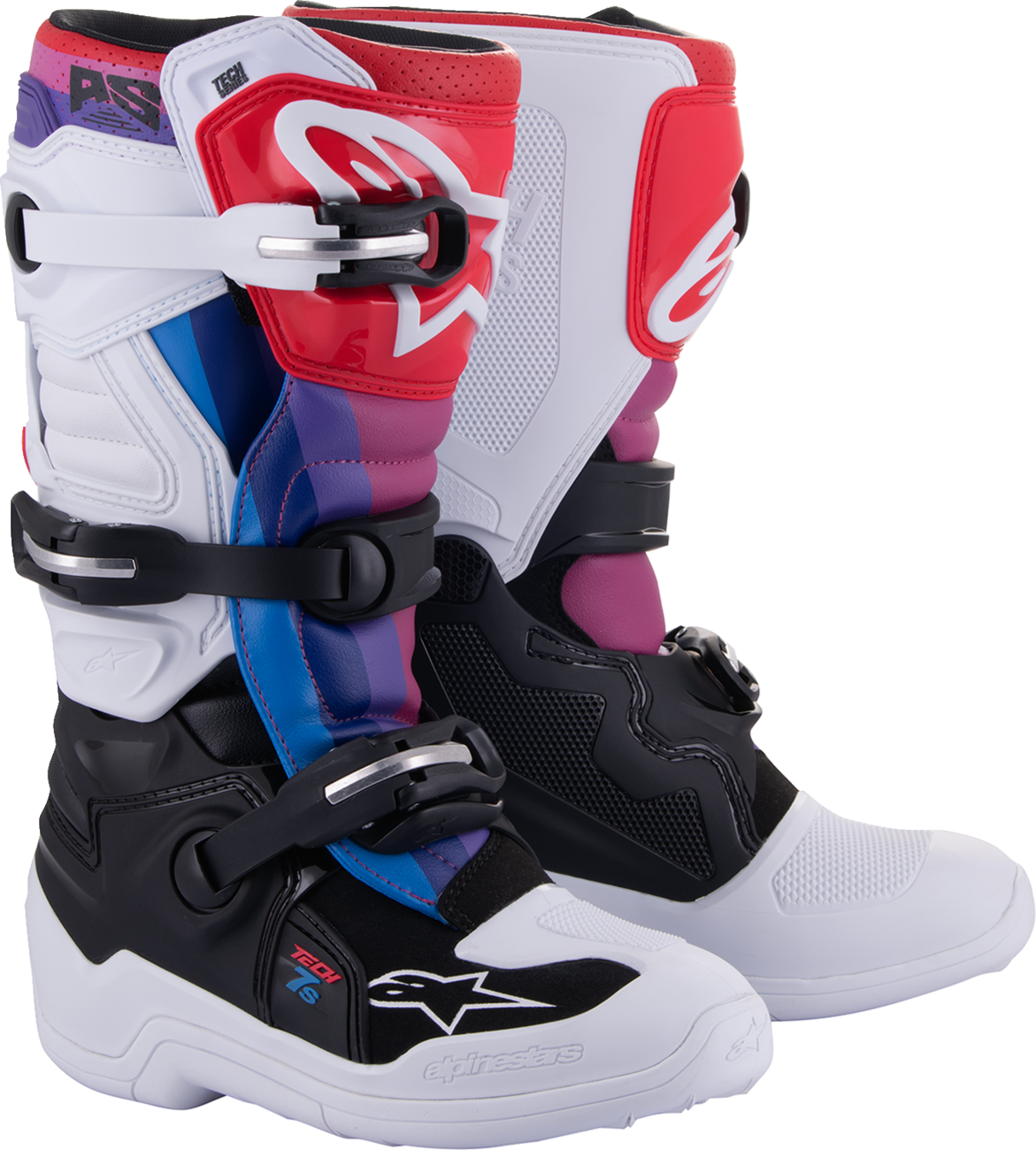 ALPINESTARS Youth Tech 7S Boots - White/Black/Rainbow - US 2 / EU 34 2015017-289-2