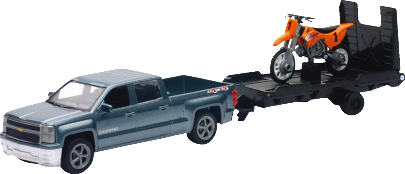NEW RAY TOYS Chevrolet Silverado Pick Up w/ Dirt Bike - 1:43 Scale - Gray/Orange 19535A