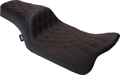 DRAG SPECIALTIES SEATS Predator 1Up Seat - Vinyl - Double Diamond Red Stitch - FLH '08-'23 08011491