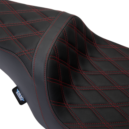 DRAG SPECIALTIES SEATS Predator 1Up Seat - Vinyl - Double Diamond Red Stitch - FLH '08-'23 08011491
