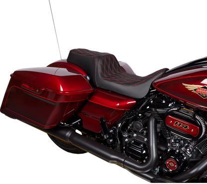 DRAG SPECIALTIES SEATS Predator 1Up Seat - Vinyl - Double Diamond Red Stitch - FLH '08-'23 08011491