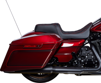 DRAG SPECIALTIES SEATS Predator 1Up Seat - Vinyl - Double Diamond Red Stitch - FLH '08-'23 08011491