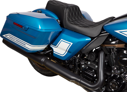 DRAG SPECIALTIES SEATS Predator 1Up Seat - Vinyl - Double Diamond Silver Stitch - FLH '08-'23 08011489