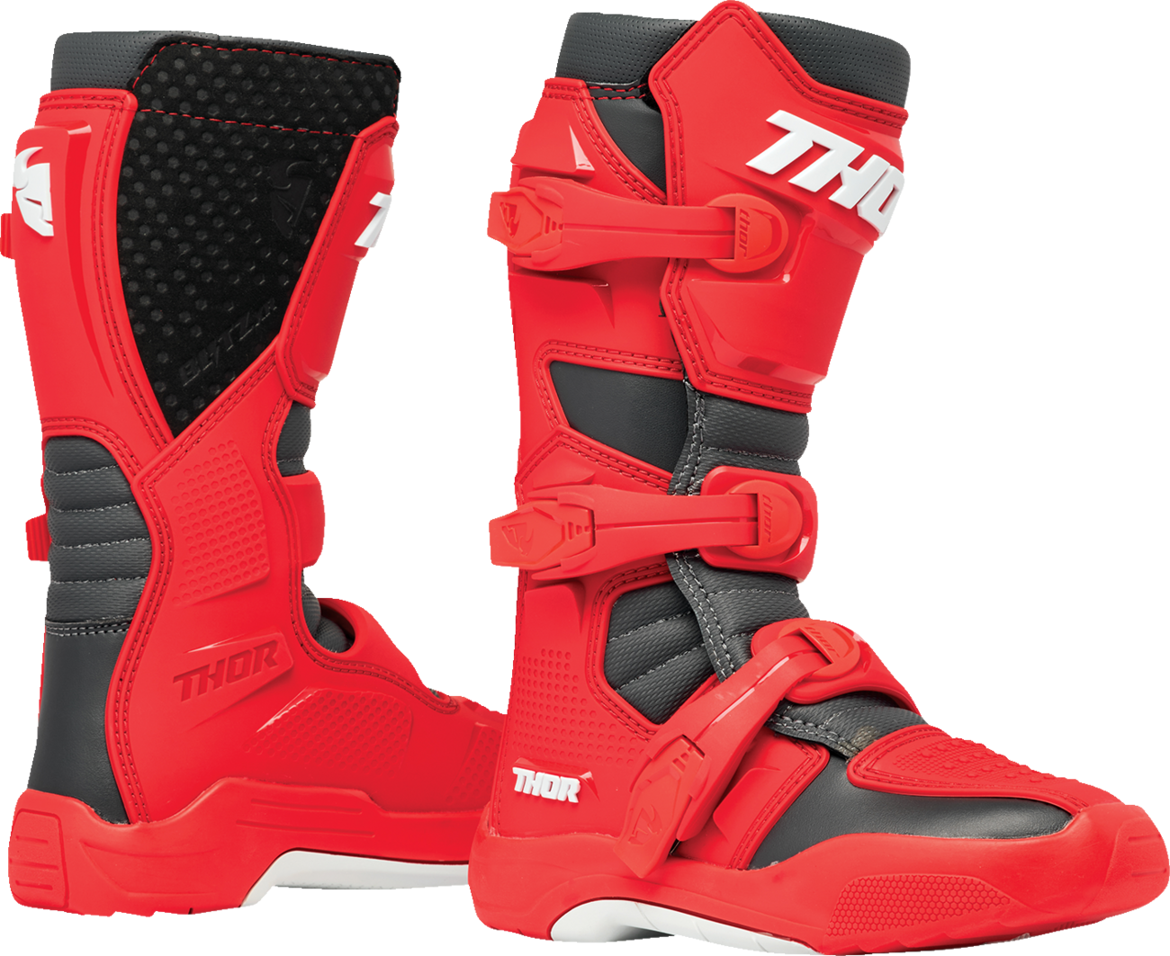 THOR Youth Blitz XR Boots - Red/Charcoal - US 4 3411-0755