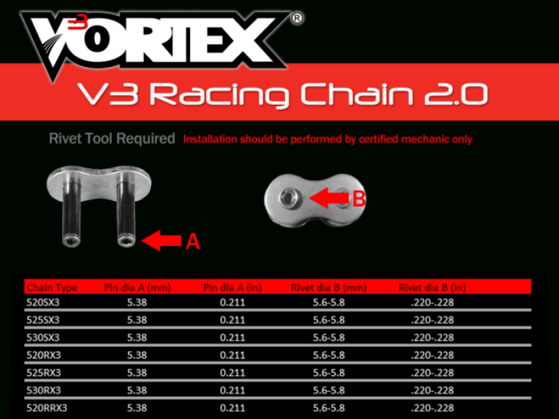 Vortex Racing V3 2.0 Master Link Rivet 520SX3-RCL- Gold
