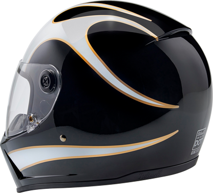 BILTWELL Lane Splitter Helmet - Gloss Black/White Flames - Small 1004-570-502
