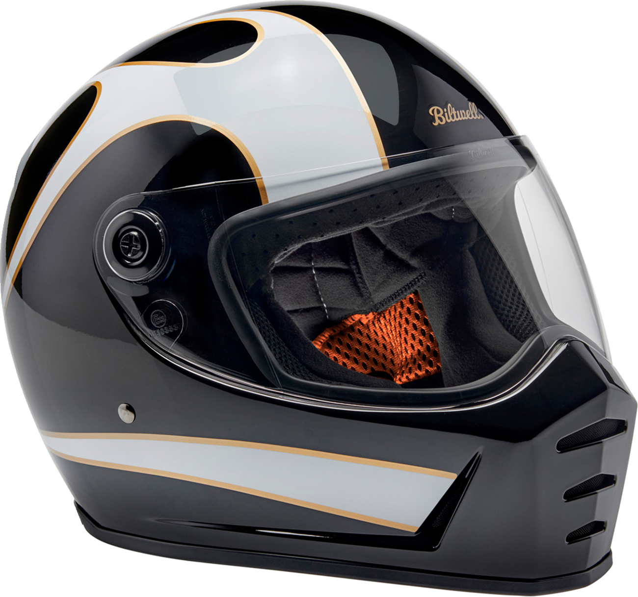 BILTWELL Lane Splitter Helmet - Gloss Black/White Flames - Medium 1004-570-503