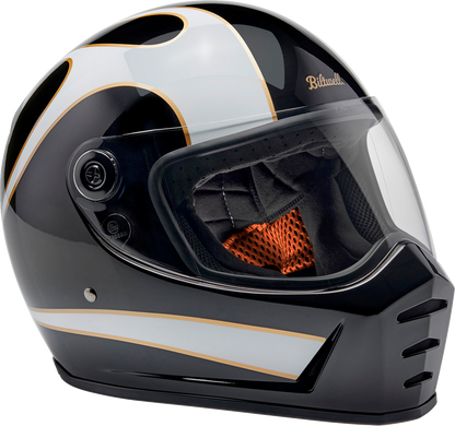 BILTWELL Lane Splitter Helmet - Gloss Black/White Flames - Medium 1004-570-503