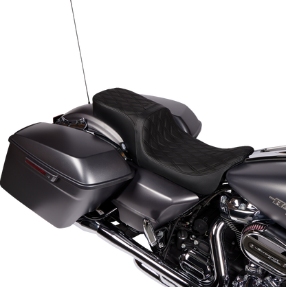 DRAG SPECIALTIES SEATS Predator 2-Up Seat - Vinyl - Double Diamond - w/o Backrest - FLH/FLTR '08-'23 0801-1500