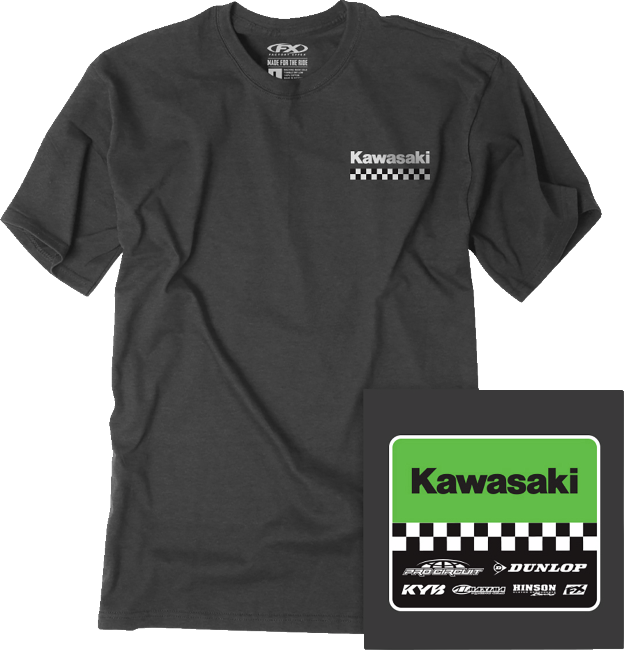FACTORY EFFEX Kawasaki Starting Line T-Shirt - Heather Charcoal - 2XL 27-87108