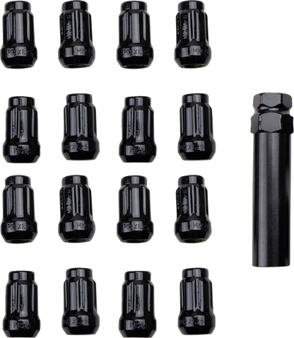 ITP Lug Nuts - 60° Tapered - Black - M12 x 1.25 - Splined with Key - 16 Pack BLUG21BX