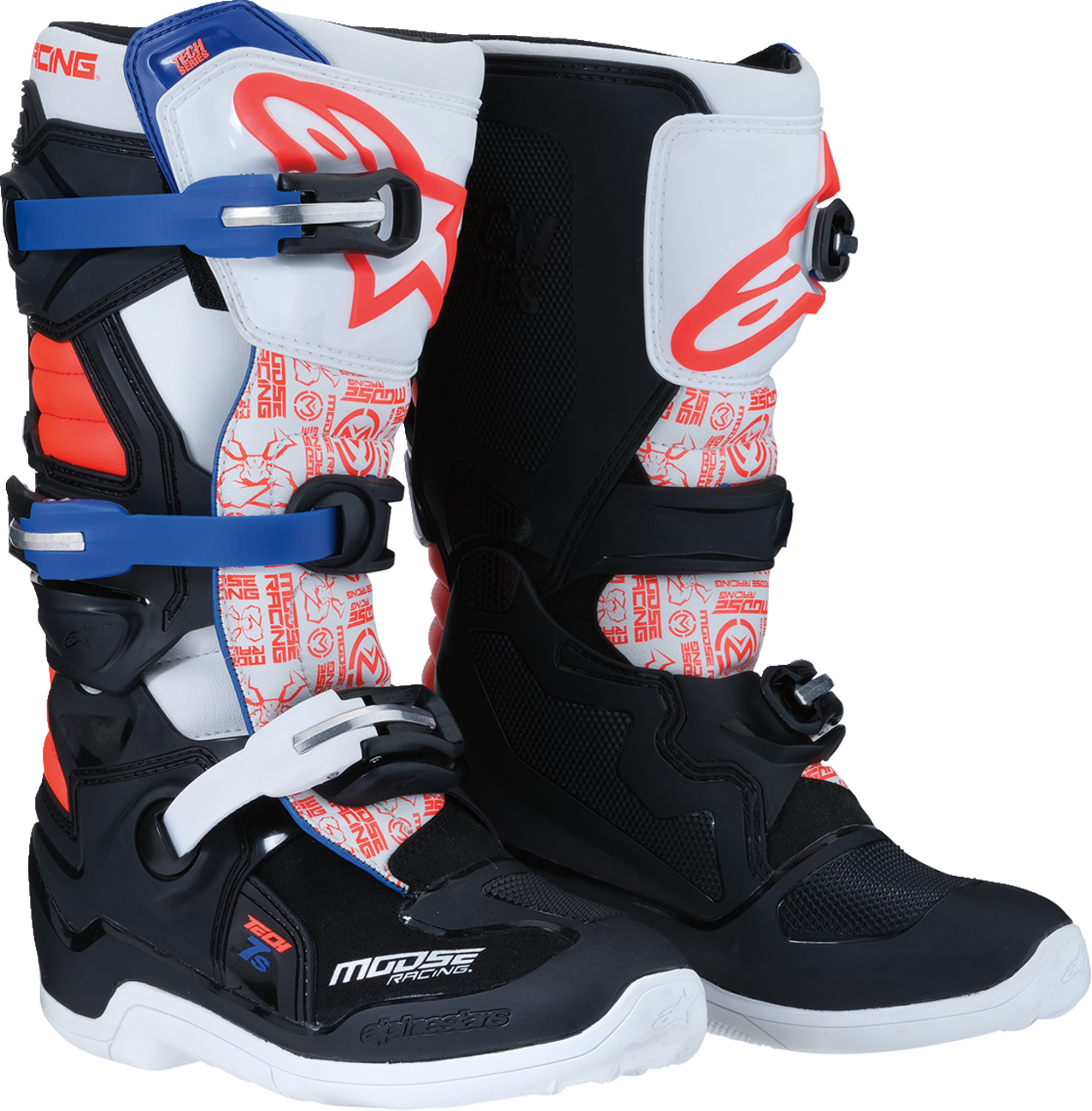 MOOSE OFFROAD Youth Tech 7S Boots - Black/White/Red/Blue - US 5 0215024-1297-5