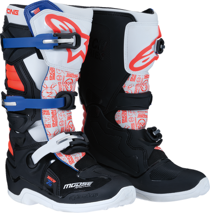 MOOSE OFFROAD Youth Tech 7S Boots - Black/White/Red/Blue - US 5 0215024-1297-5
