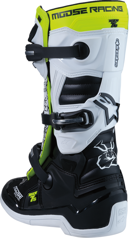 MOOSE OFFROAD Youth Tech 7S Boots - Black/White/Yellow - US 3 0215024-125-3