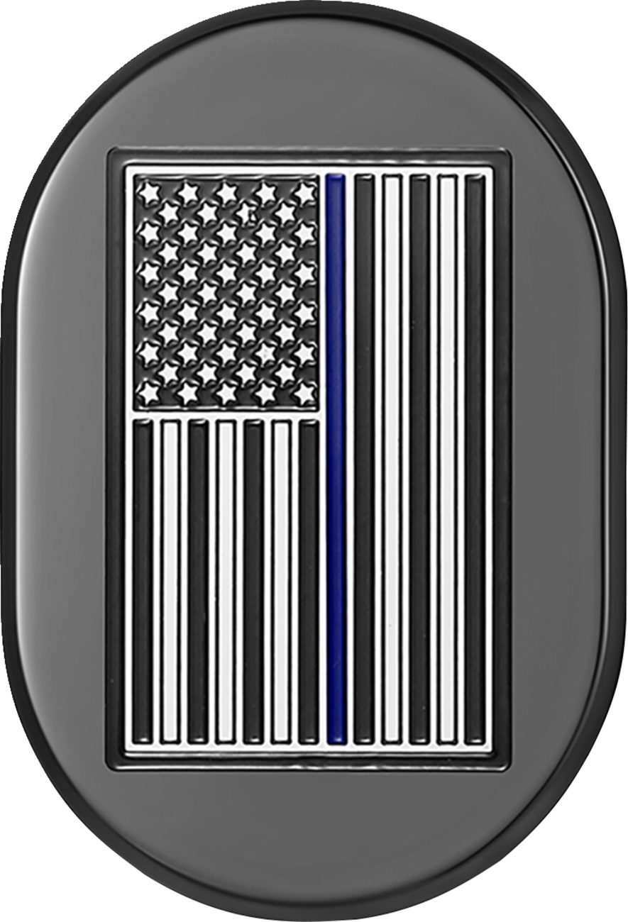 FIGURATI DESIGNS Antenna Cover - Right Rear Fender - Blue Line American Flag - Black FD71-AC-BLK-RT