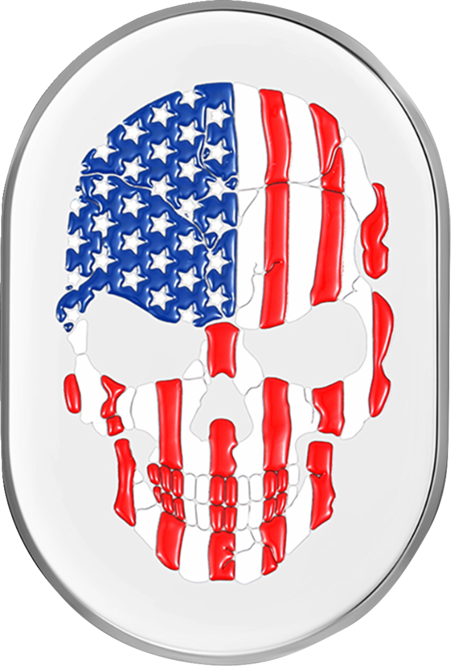 FIGURATI DESIGNS Antenna Cover - Left Rear Fender - American Flag Skull - Chrome FD24-AC-SS-LT